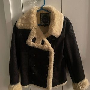 Guess faux leather jacket with faux fur collar and trim.  Size M